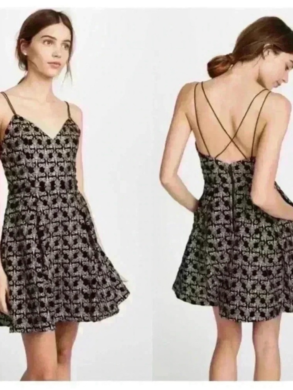 Alice + Olivia Black Marilla Embroidered Mini Dress Black, Silver & Gold